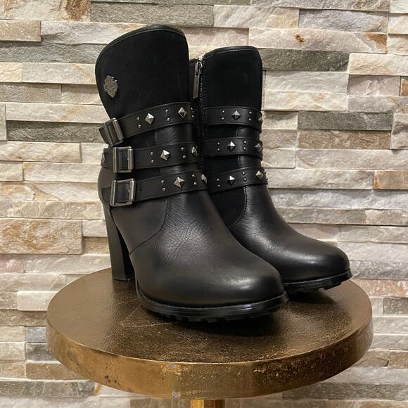 Harley-Davidson Studded Black Leather Boots 8.5 | NWOB, Triple Buckle, High Heel - Picture 12 of 12